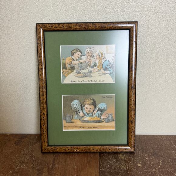 Vintage Framed Graniteware Advertising Postcards Country‎ Primitive Decor - Picture 1 of 8